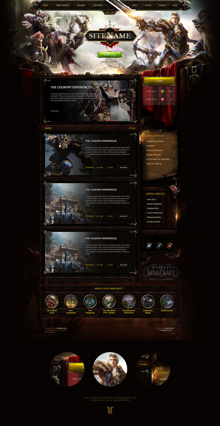 WoW Battle of Azeroth Game Website Template